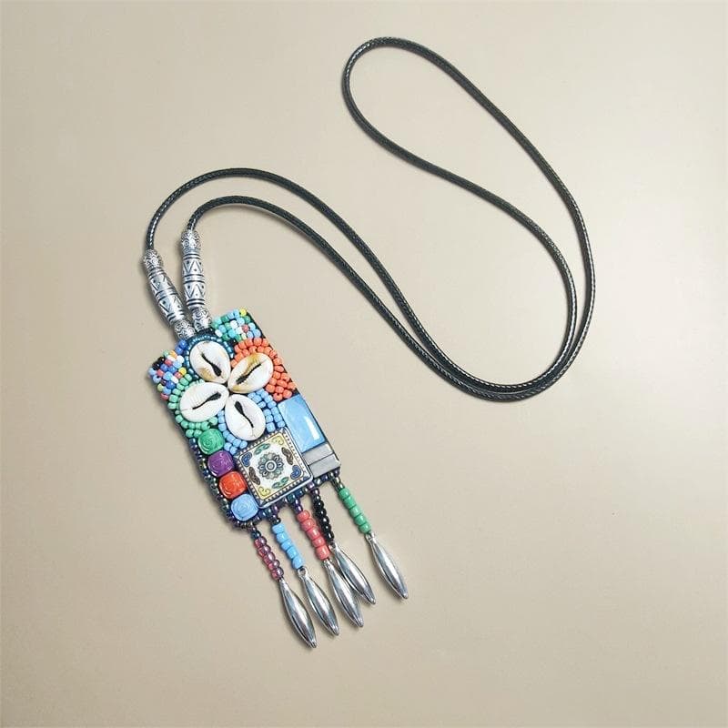 Ethnic style Nepalese jewelry, leather necklace, exotic design, hand woven vintage Bohemian items