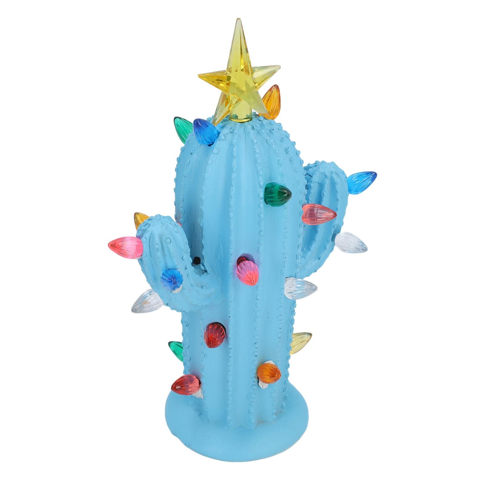 Cactus Figurine Resin Home Decor Plant Cactus Christmas Tree with Light for Living Room Entryway blue