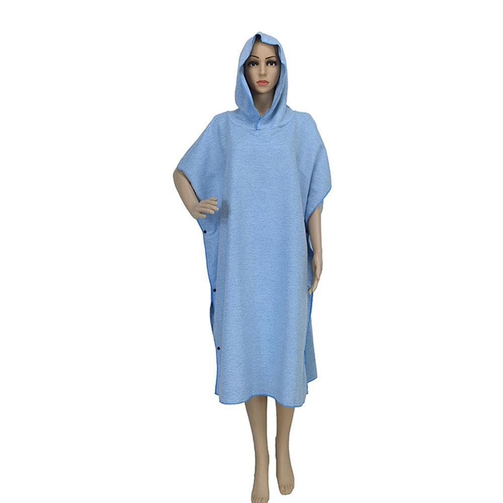 Adult Wearable Towel Robe with Hood Quick-Drying Comfortable Touch for Beach Hot Springs Fitness light blue
