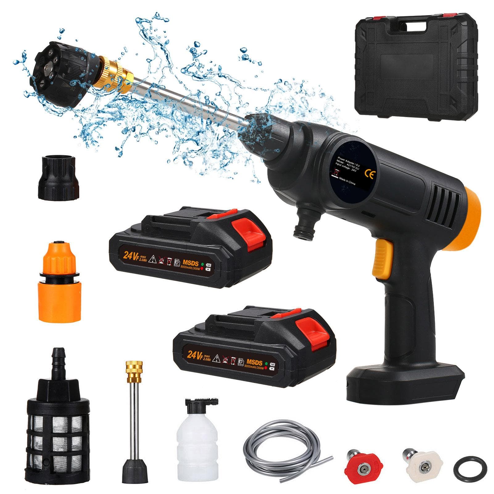 Cordless Power Washer 60Bar 150W High Power Washer Machine with 6in1 Spray Rechargeable Battery for black