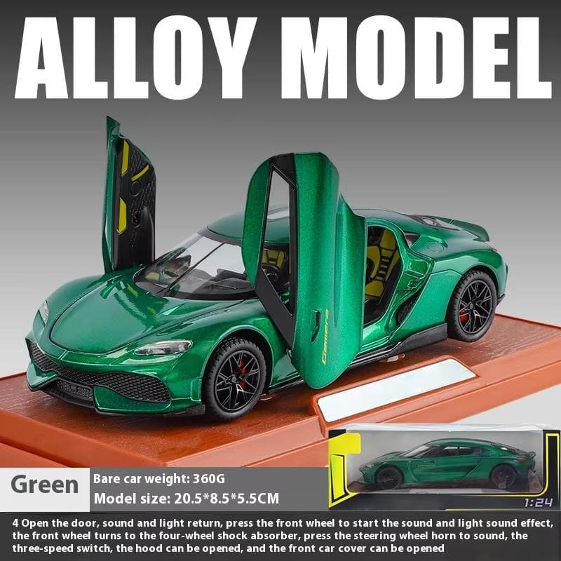 New 1:24 Gemera GT Sports Car Alloy Diecast Metal Model Car Sound & Light Children's Toy Car Collectible Birthday Gifts For Boy Mini green