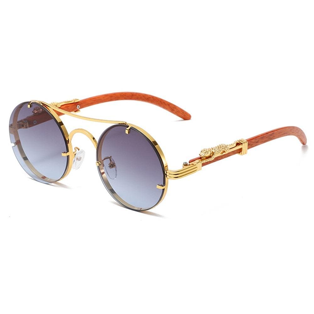 Fashion Luxury Round Sunglasses Double Bridge Cheetah Punk UV Protection Gradient Unisex Shades