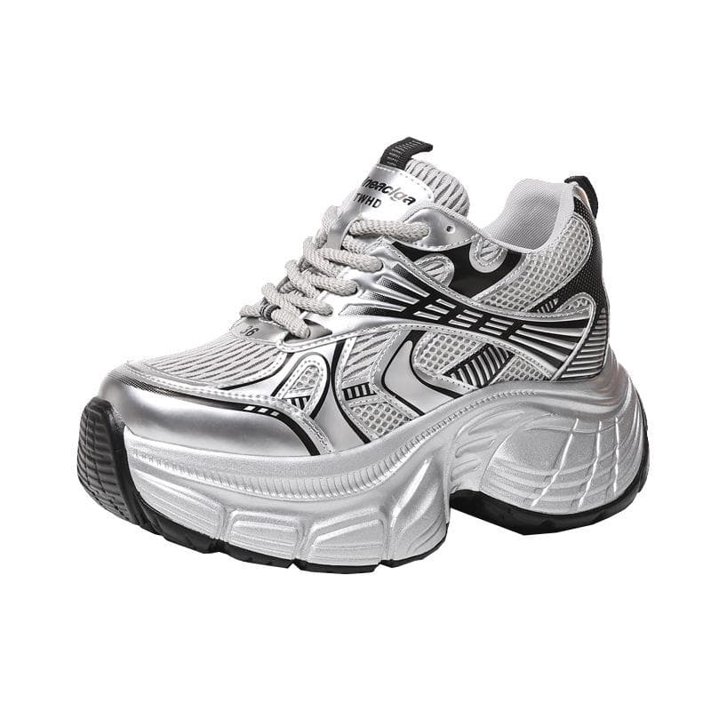 Women Platform Shoes Summer Thick-soled Sponge Cake Dad Shoes Slim Casual Sports Shoes Women Sneaker 34 silver