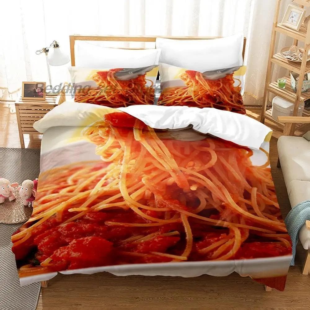 Gourmet Spaghetti Italian Bedding Set Single Twin Full Queen King Size Bed Set Aldult Kid Bedroom Duvetcover Sets 3D Food AU King 240x210cm