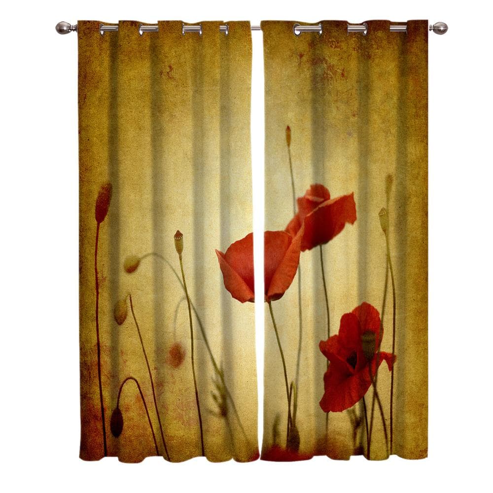 Nostalgic Poppy Essence Sexy Flowers Red Plants Window Curtains Scenic Curtains for Living Room Decorative Items Living Room 135W x 230H(cm) x2