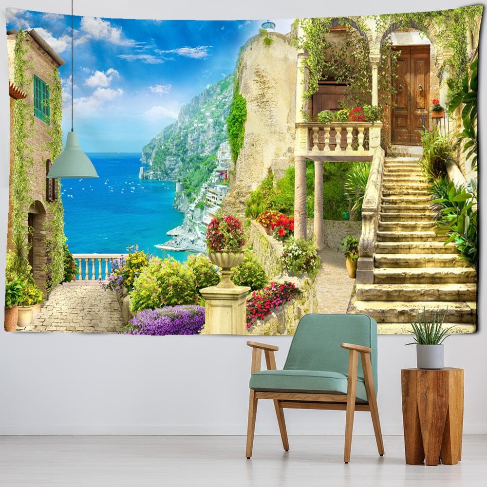 Architectural Iandscape Tapestry Wall Hanging Simple Retro Bohemian Printed Polyester Bedroom Decoration 95x70CM