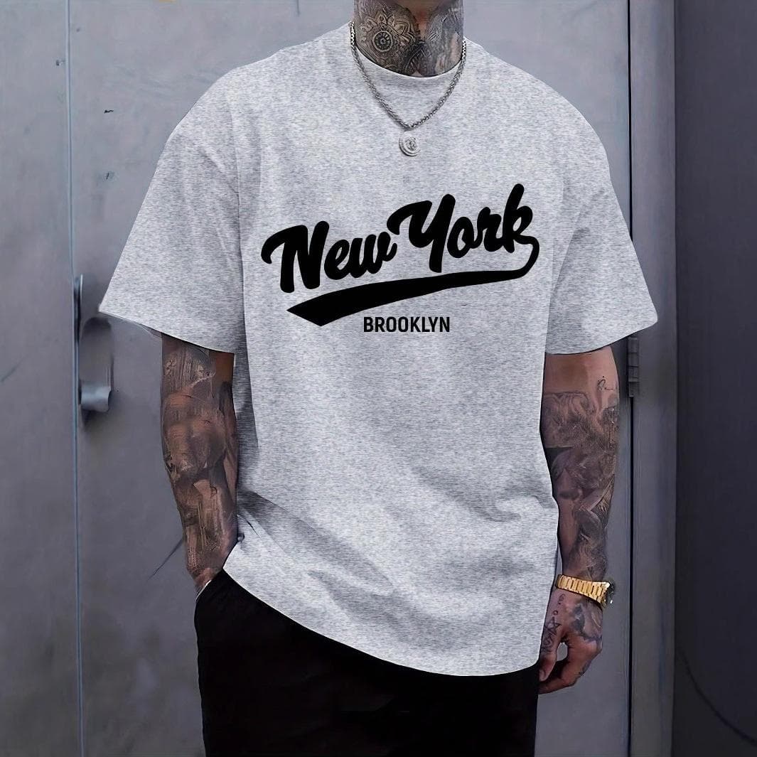 T-shirt Short-sleeved New York Letter Print Summer New Men's Clothing 4XL grey