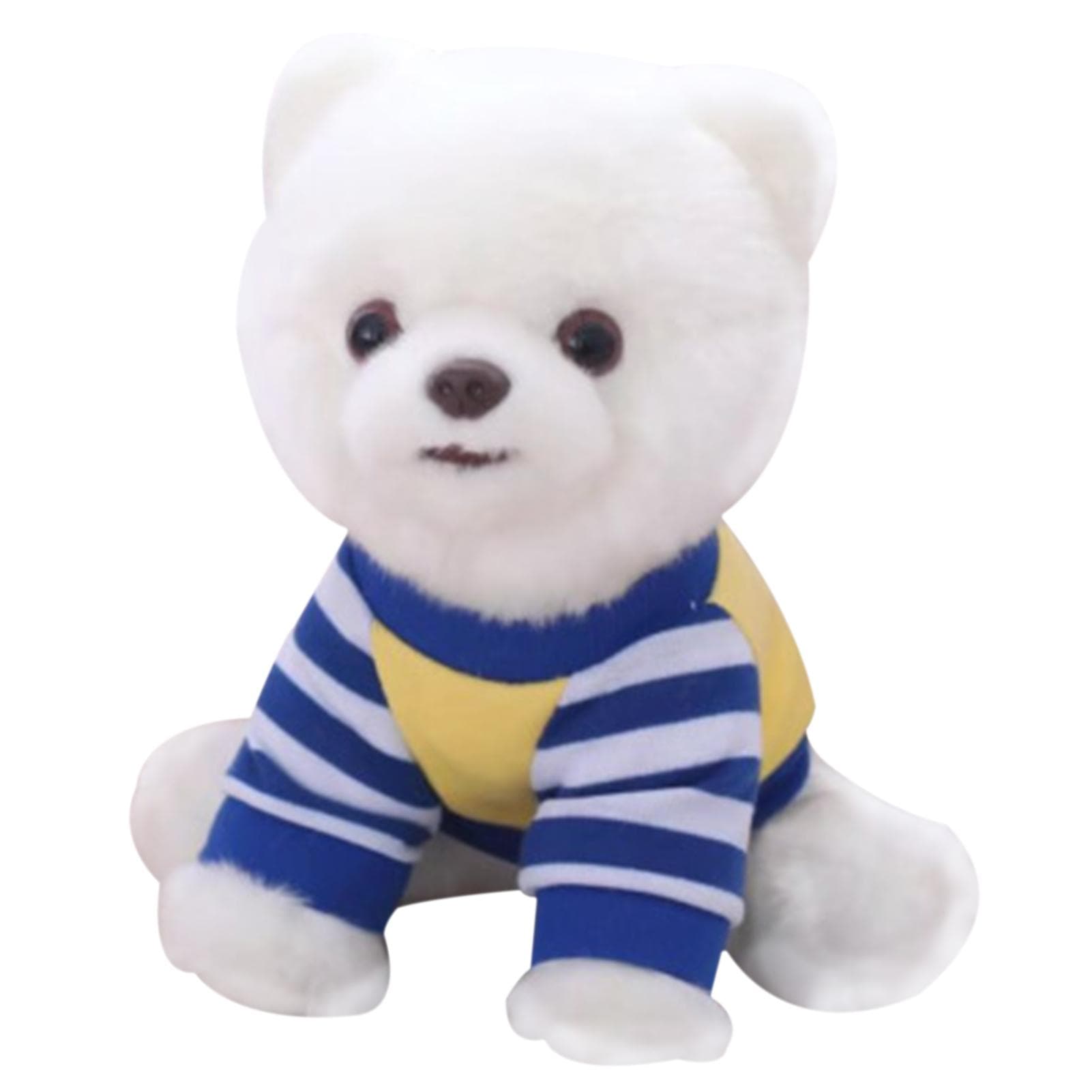 Cute Simulation Plush Toy Dog with Blue Costume Pomeranian Puppy Dog Toy white