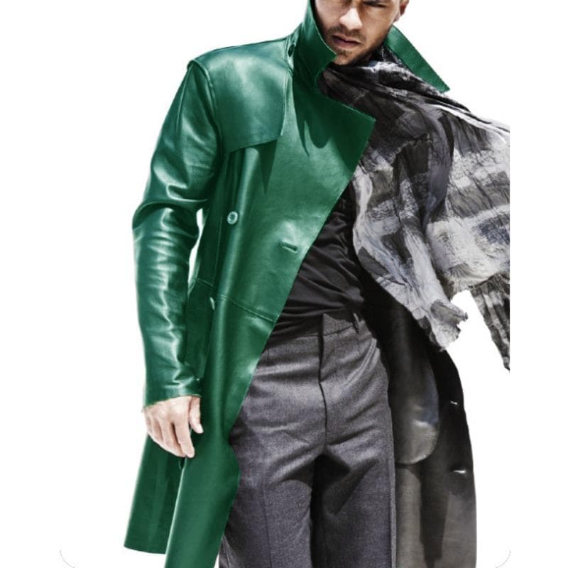 New Men's Autumn and Winter Leather Jackets Long Windbreaker Coats for Men M