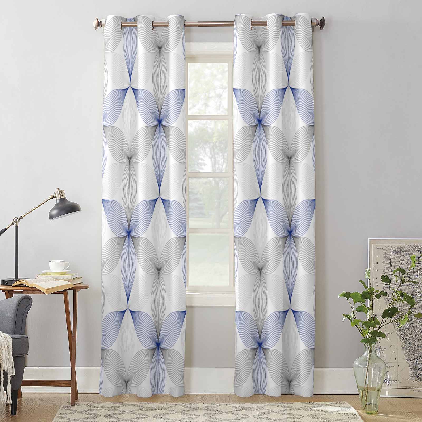 Modern Art Geometric Pattern Blue Window Curtains for Living Room Luxury Bedroom Curtain Kitchen Blinds Drapes Curtains 135W x 60H(cm) x1