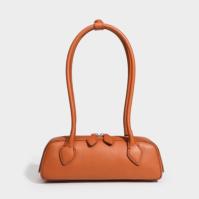2024 Genuine Leather French Sausage Baguette Shoulder Handbag brown