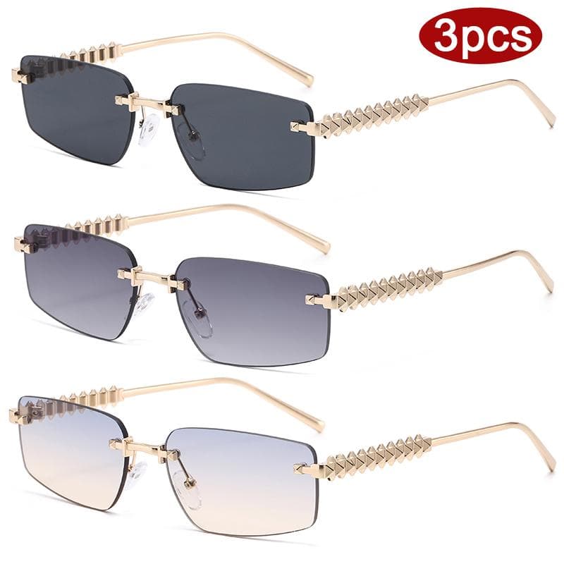 3pcs Rimless Polygon Sunglasses Women Metal Frame Vintage Irregular Legs Protective Glasses Fashion Eyewear