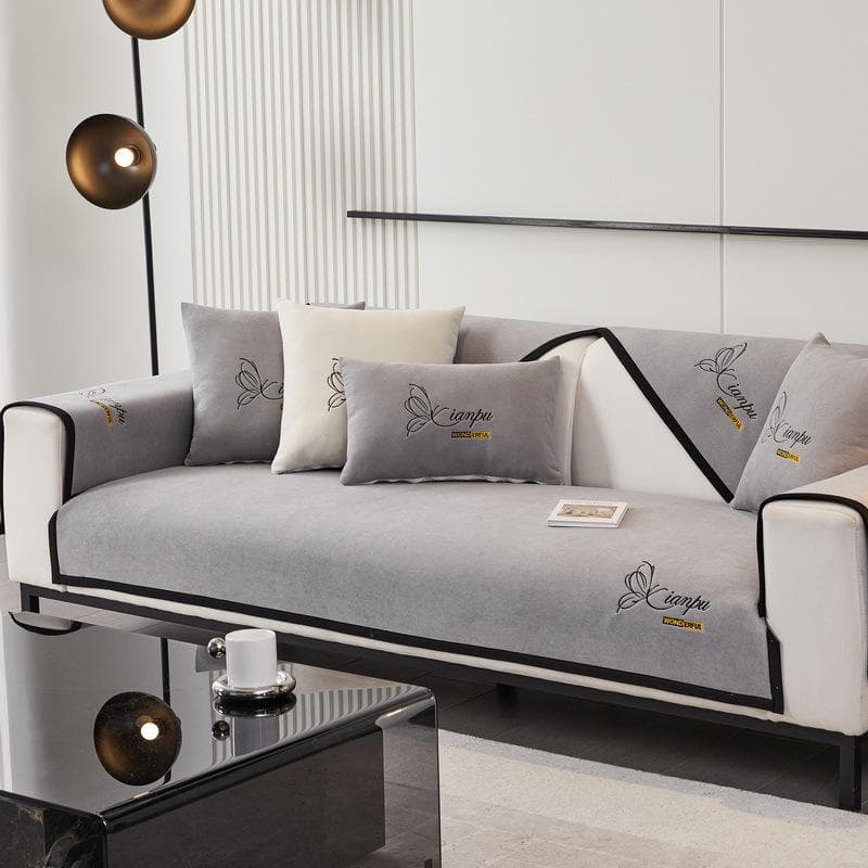 Solid Color Embroidered Chenille Sofa Cushion Four Season Universal Non-slip Couch Cover Living Room L-shape Corner Sofa Cover 70x70cm 1pcs