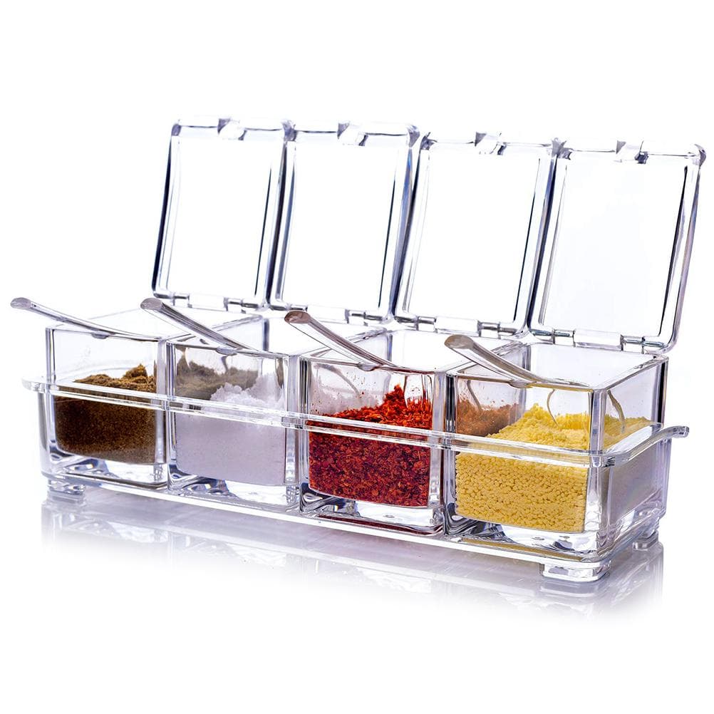 Four in One Waterproof and Moisture Proof Clear Seasoning Storage Container with Spoons
