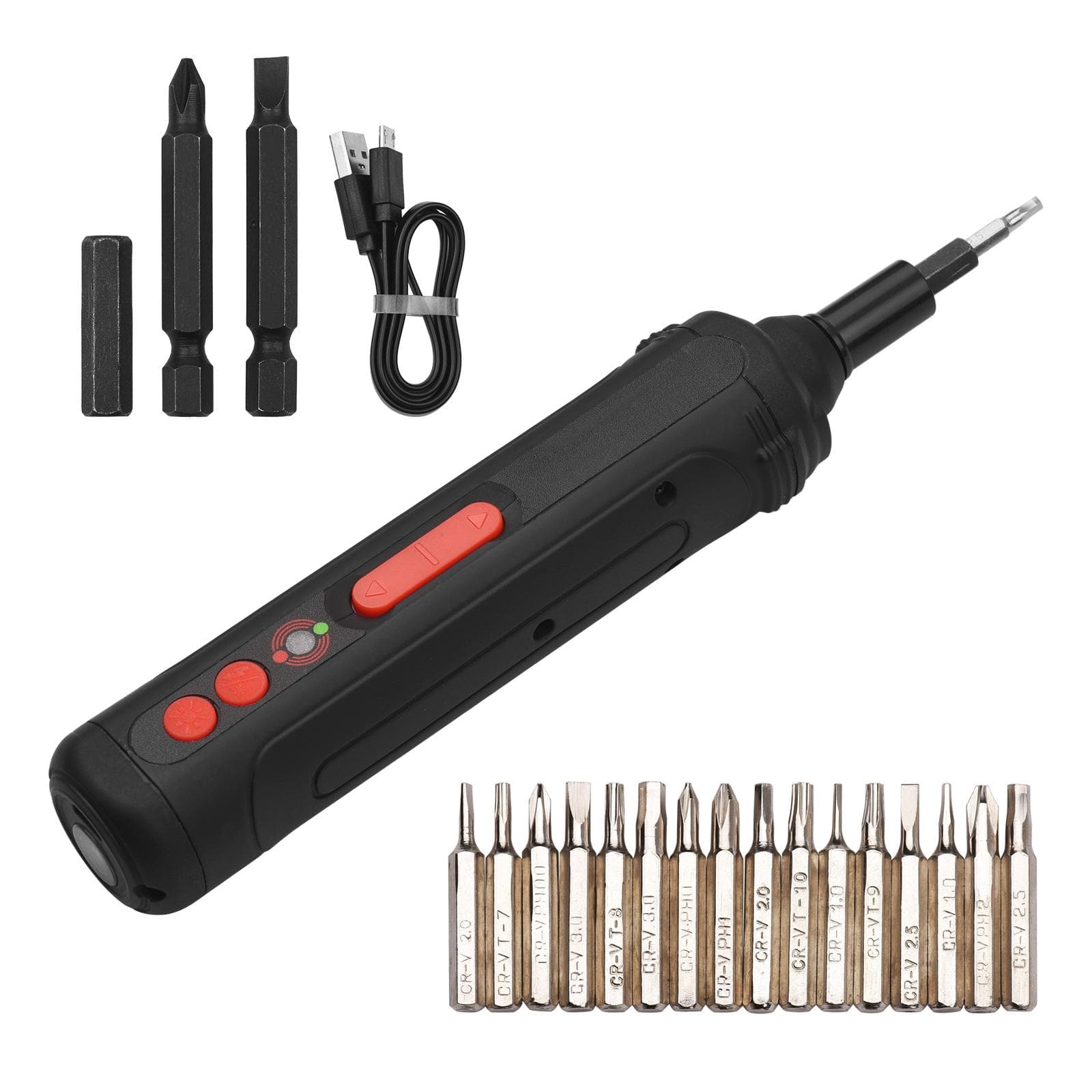 Yuclam 4V Cordless Electric Screwdriver Kit Handheld Mini Screwdrivers 1500mAh Contact-Free black