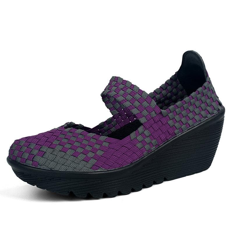 Women's Woven Elastic Chunky Heeled Wedge Platform Casual Shoes Low Heels Lightweight Breathable Mary Jane for Women Slip-On Pumps Shoes Walking Shoes 37