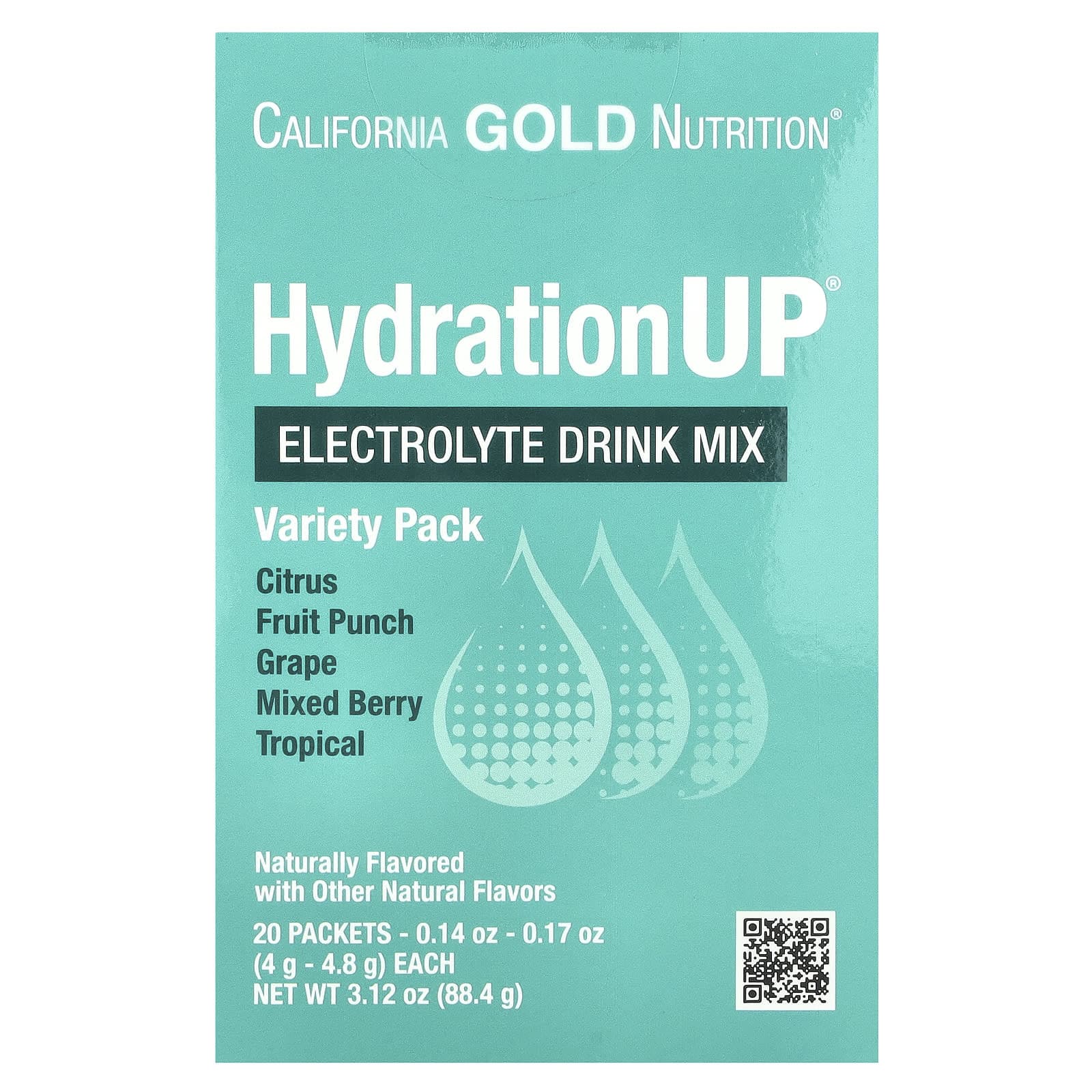 California Gold Nutrition, HydrationUP, Electrolyte Drink Mix, Variety Pack, 20 Count, 0.15 oz (4.2 g) Each