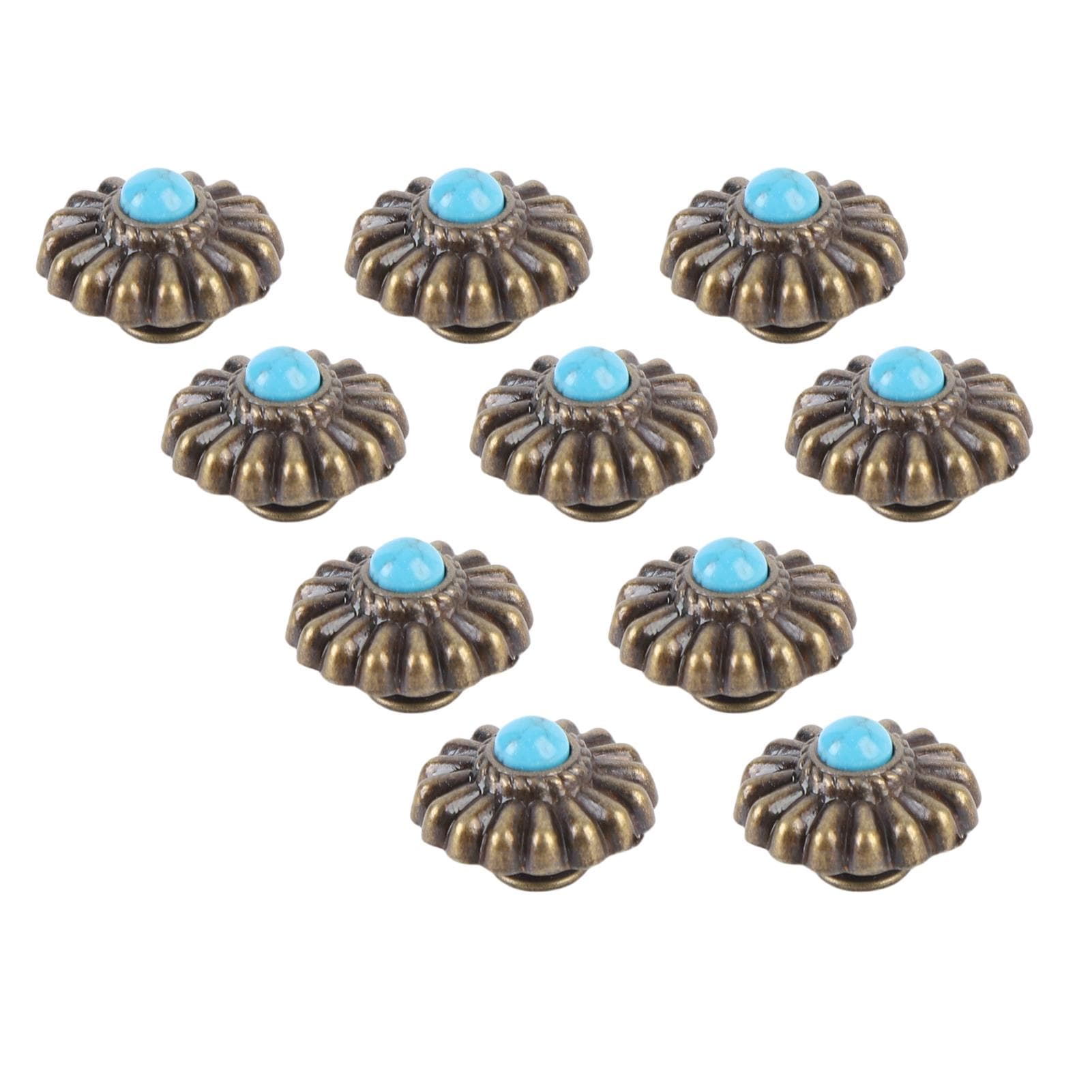 10 Sets Screw Back Button 16.5mm Bronze Flower Shape Blue Turquoise Conchos with 4.5mm PH Screws