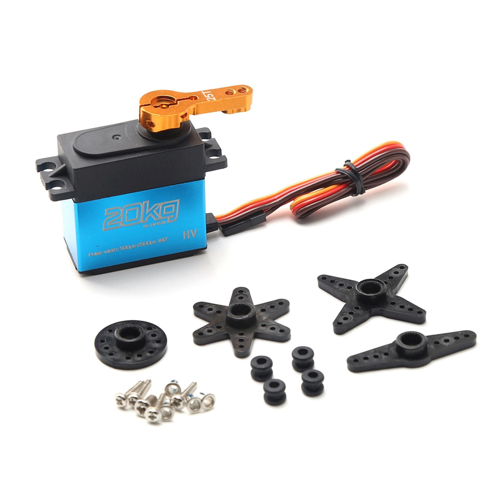 Digital Servo 20kg High Torque 4pcs 180 degrees  Stainless Steel Gear Servo for 1/8 1/10 1/12 Scale RC Cars 1pcs blue