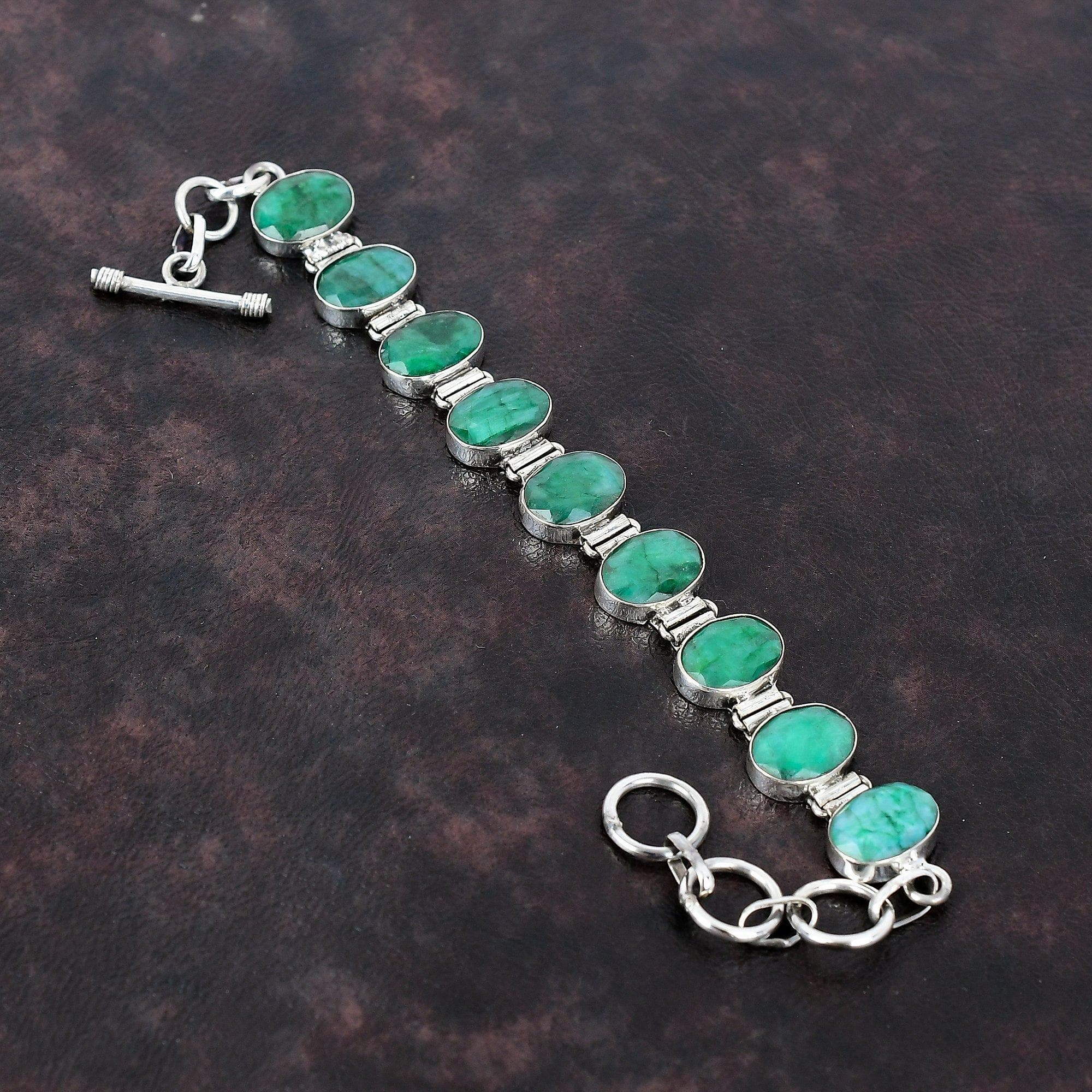 Faceted Zambian Emerald Bracelet Very Pretty Gemstone Handmade Jewelry 925 Sterling Silver Bracelet Adjustable Chain Bracelet Gift For Women
