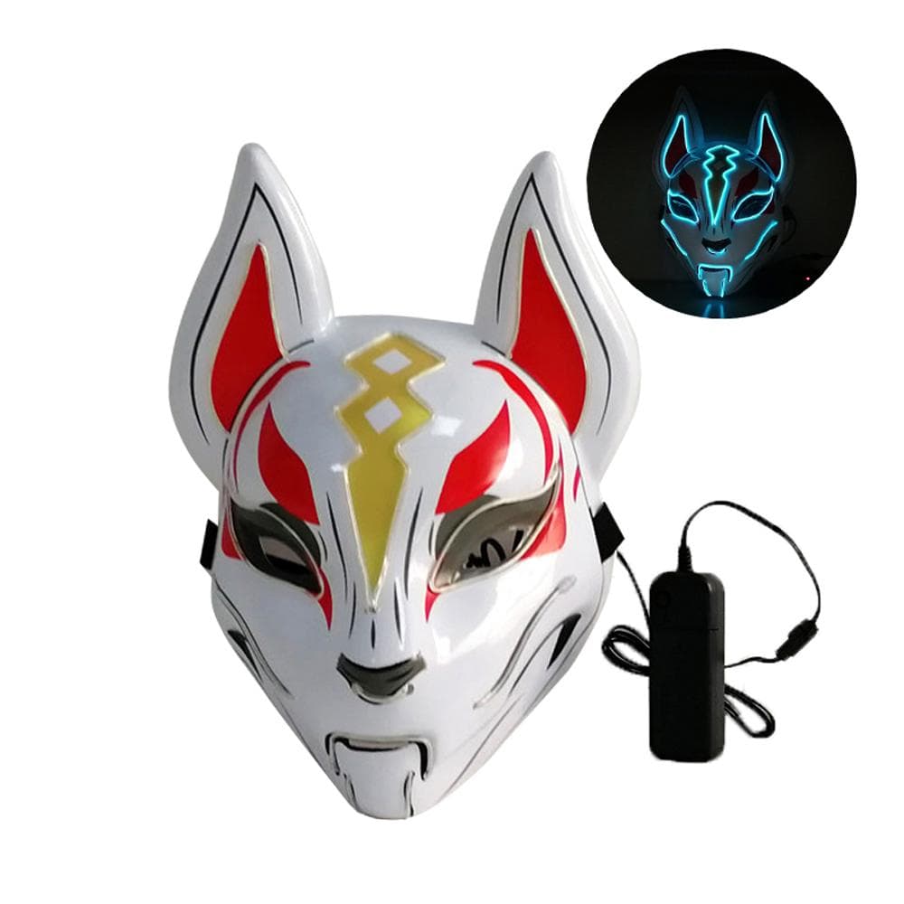 10 Color Fox Full Face Mask Neon Lights Halloween Party Led Lampshade Dark Glowing Cosplay Mask royal blue