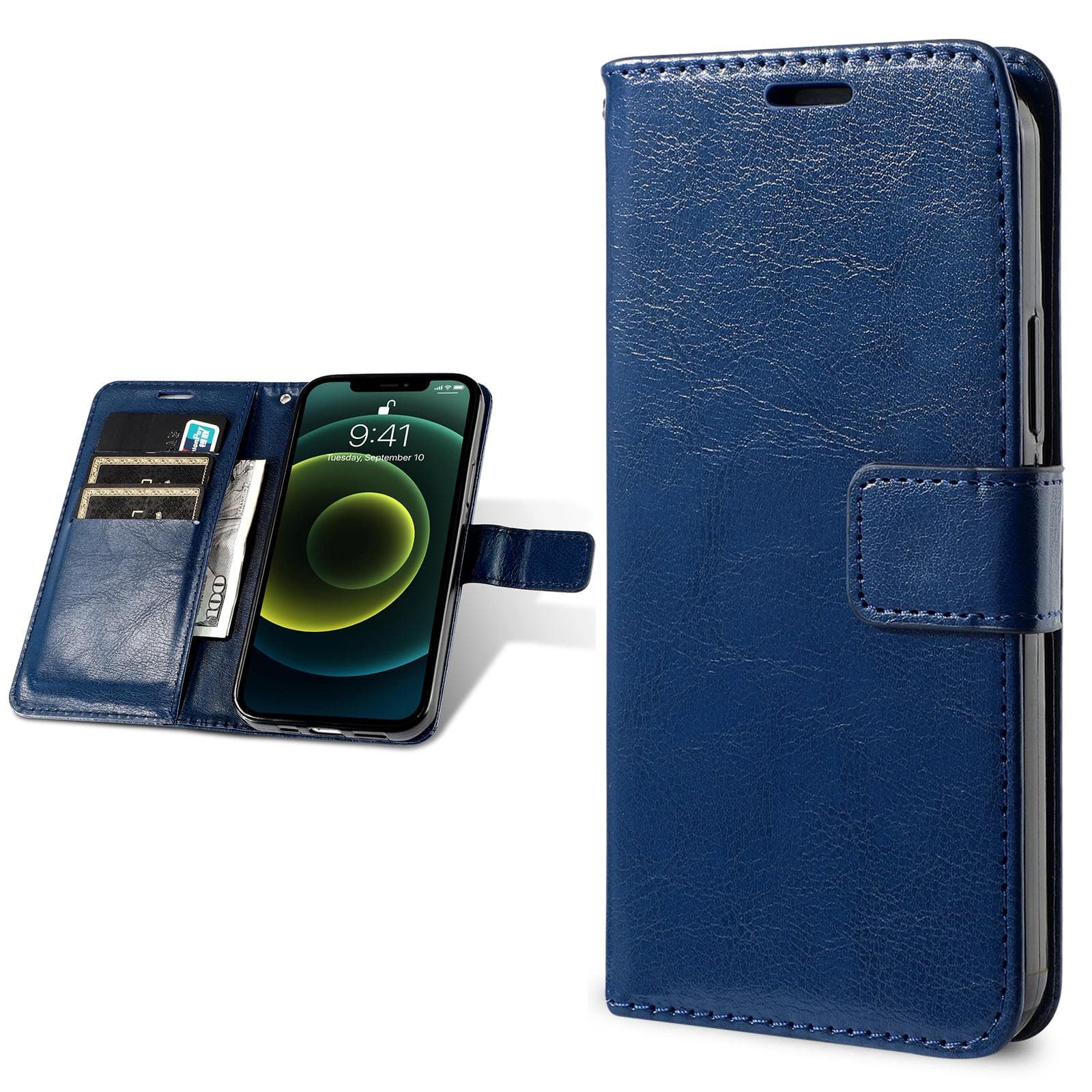 Leather Wallet Flip Case For Samsung Galaxy A14 A13 A12 A34 A54 A15 A04S A05S A22 A23 A32 A52 A53 A33 A73 A72 S21 S22 S23 FE S24 Ultra Card Slot Cover For Samsung Galaxy M32 4G navy blue