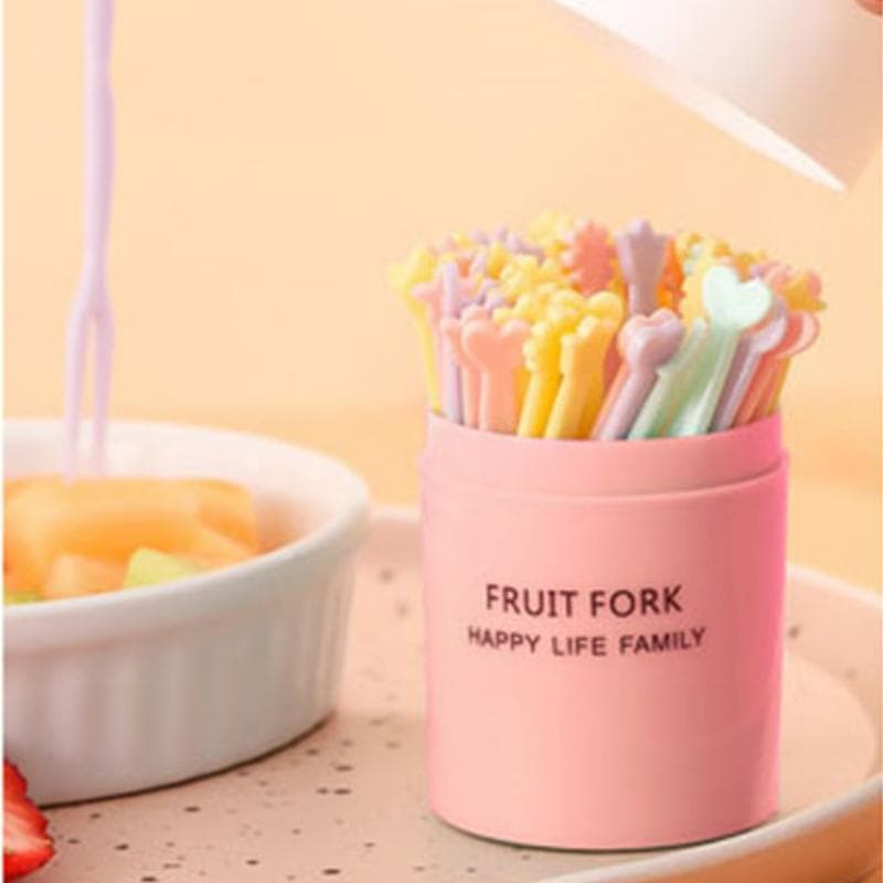 50Pcs/Set Fruit Fork Cake Dessert Food Fruit Pick Children Snack Mini Party Festival Tableware Decoration Plastic Toothpick pink