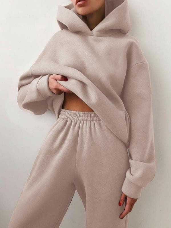 Women Elegant Solid Sets For Women Warm Hoodie Sweatshirts And Long Pant Fashion Two Piece Sets Ladies Sweatshirt Suits XL beige