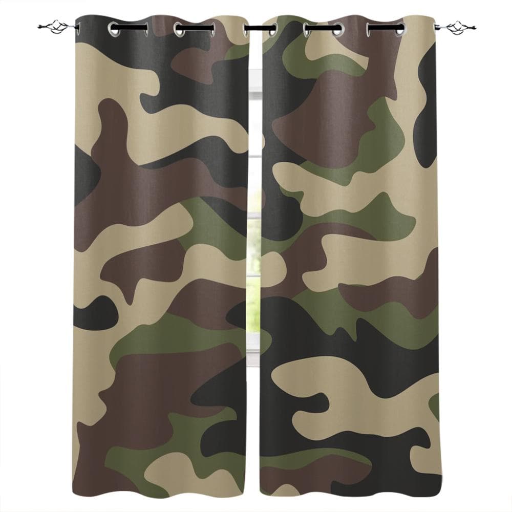 Camouflage Green Brown Geometric Luxury Home Curtains Home Supplies Living Room Bedroom Custom Curtains 135W x 60H(cm)
