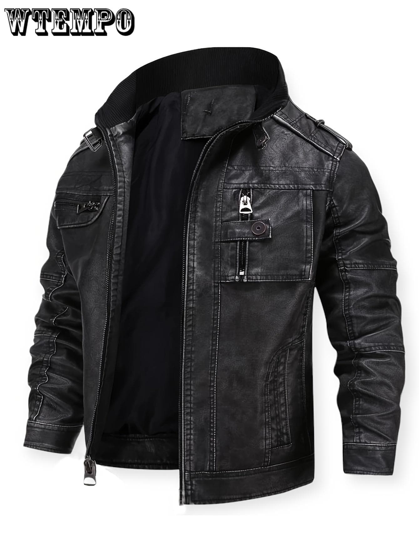 Men's Casual Vintage Style PU Leather Jacket With Pockets - Stylish & Durable - For Everyday Wear - Perfect Gift for Fashionable Men M black