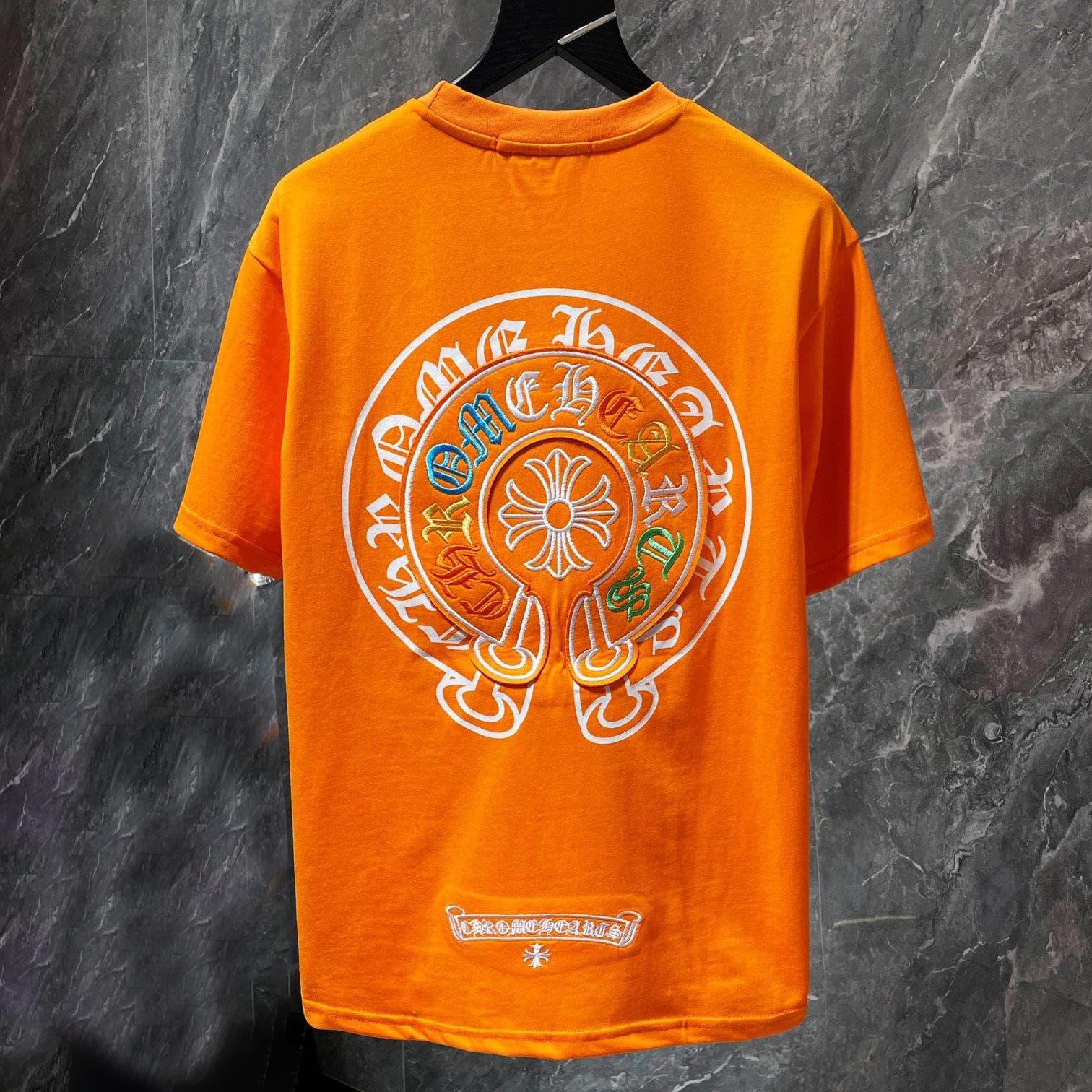 8719 CHROME HEARTS 2026 Summer New High Quality Cotton Round Neck Loose Large Size Men's and Women's T-shirt Couple T-shirt L orange