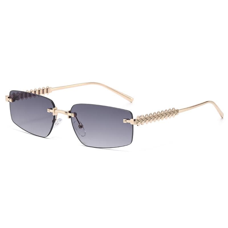 Rimless Small Rectangle Sunglasses Women Punk Style Color Lens UV400 Vintage Irregular Legs Eyewear Ladies