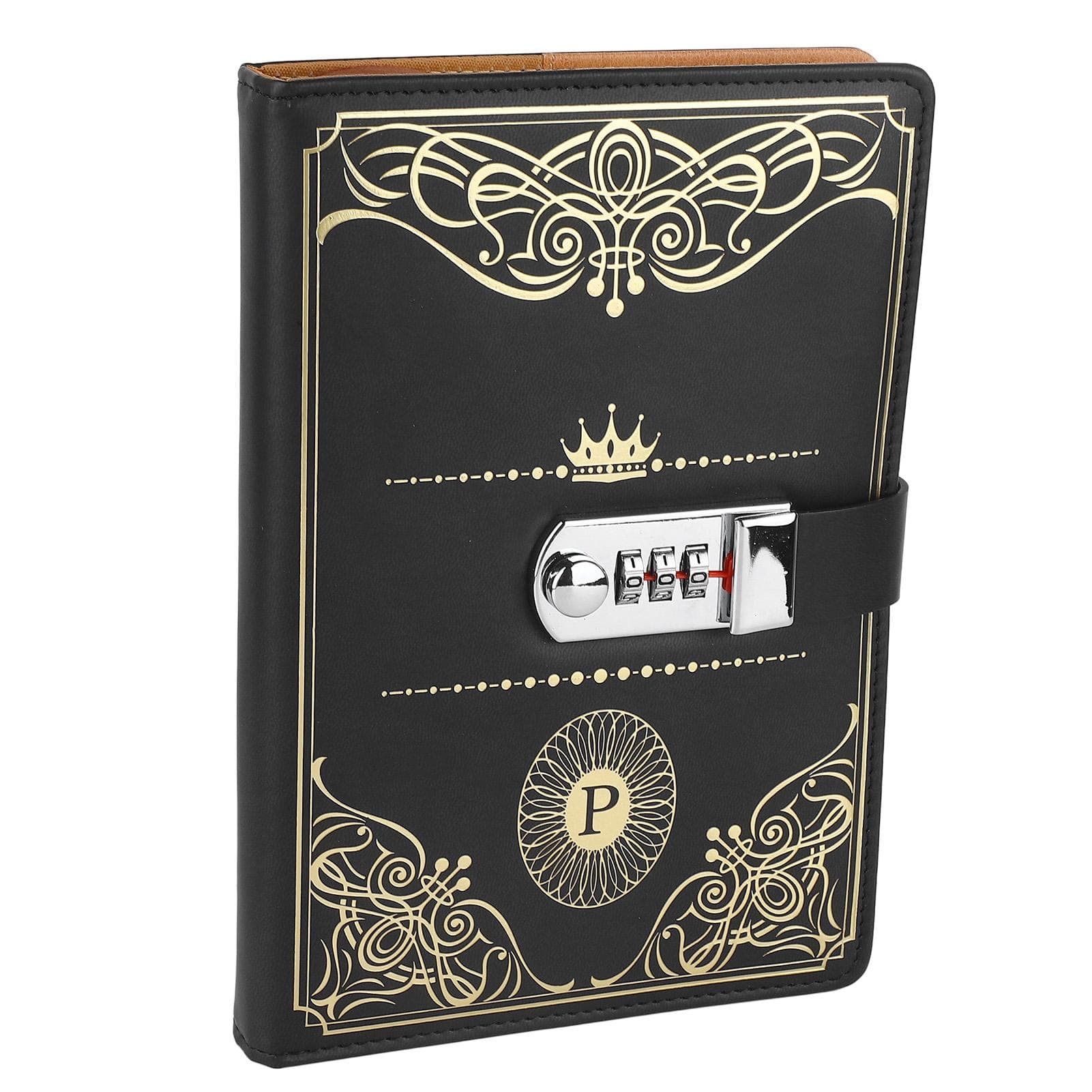 A5 Notebook Combination Lock Black Gold Retro 300 Pages Smoothing Ruled Paper Notebook for School