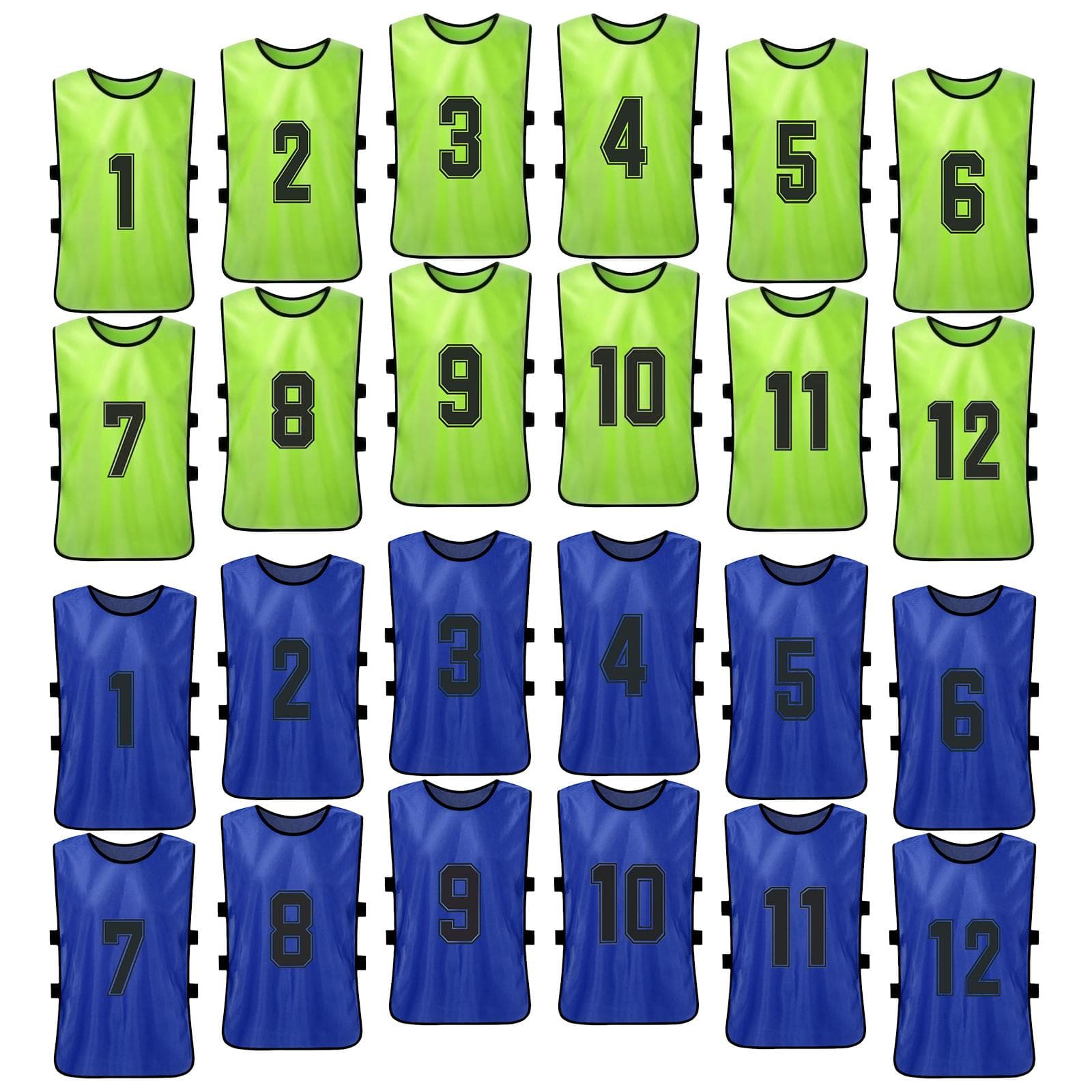 24PCS Football Pinnies Quick Drying Soccer Jerseys Youth Sports Scrimmage Basketball Team Training blue/green