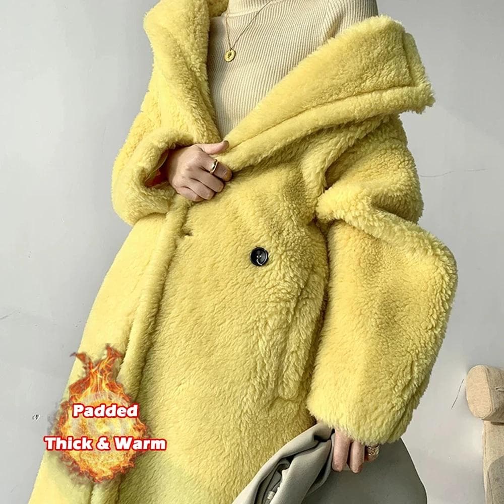 Long Teddy Bear Jacket Coat Women Winter Thick Warm Oversized Chunky Outerwear Overcoat Women Faux Lambswool Fur Coats S yellow