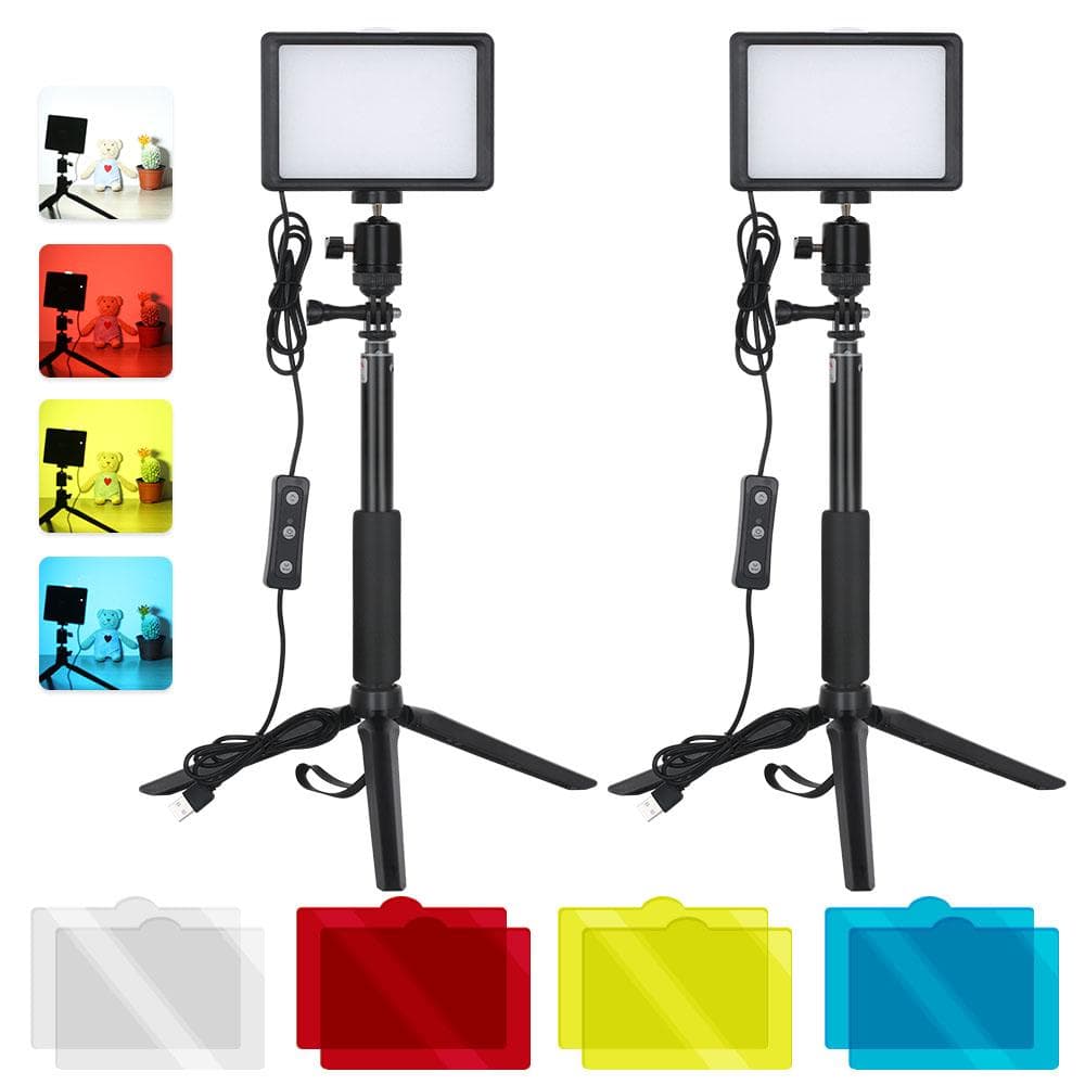 2-Pack Desktop USB LED Video Lights Kit with 2 * Dimmable Fill Light 5600K + 2 * Extendable Tripod black