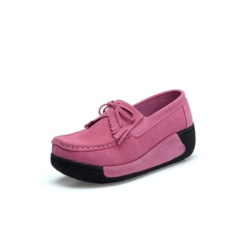 Summer Women Casual Shoes Suede Leather Slip-On Flats Platform Loafers 41 pink