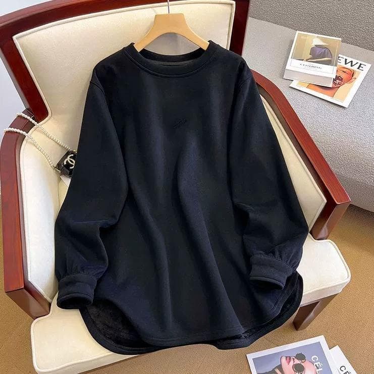White Inner Wear Autumn and Winter Thickened Mid-length Base Shirt Sweatshirt for Women Covering Their Butts with Shark Pants Top M
