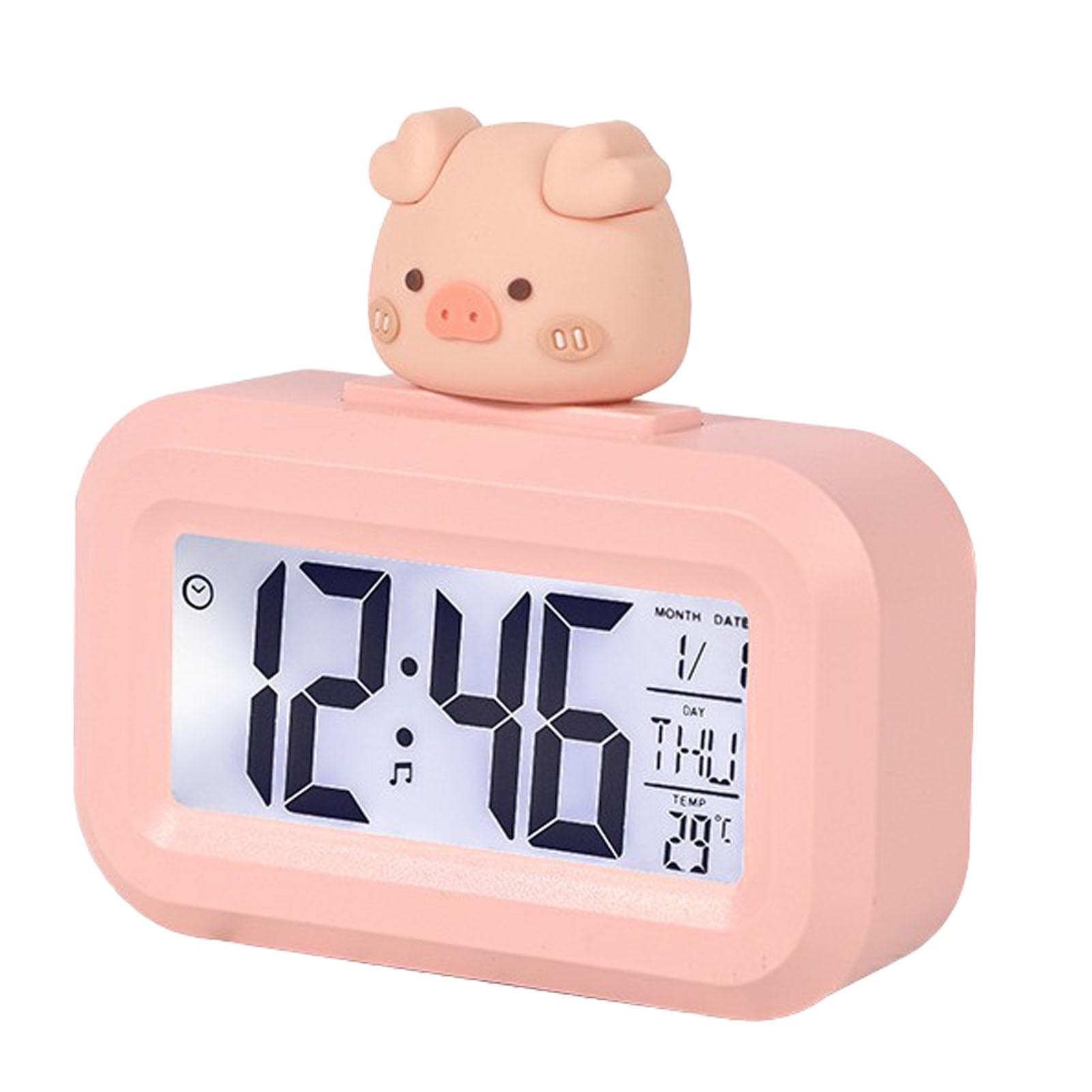 Electronic Clock Cute Cartoon LED Screen Desktop Electronic Alarm Data Time Calendar Temperature pink
