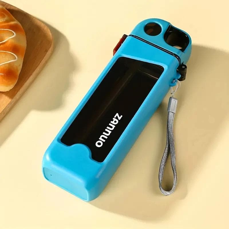 350ml Plastic Water Bottle Leak-proof Square Cup Sports Bottle with Lockable Lid and Measurements for Outdoor Sports Travel Cup light blue