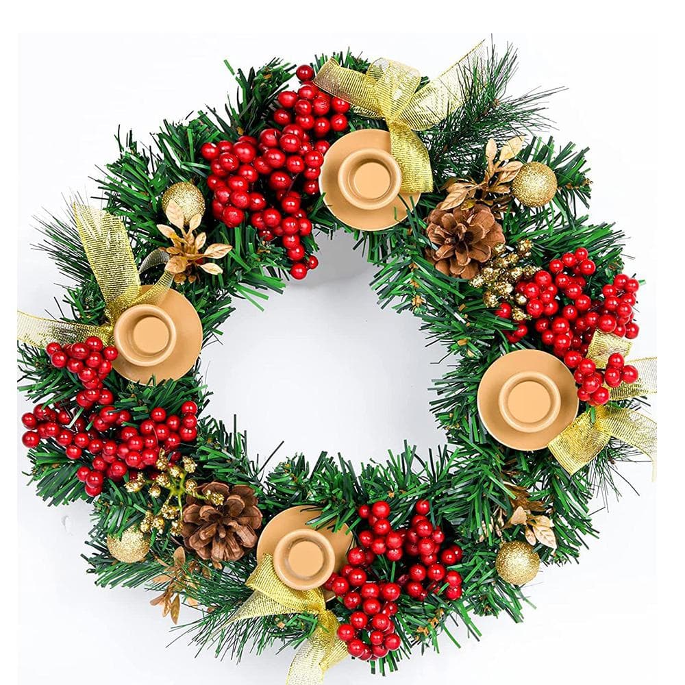 Christmas Advent Wreath 12-inch Advent Candle Holder Ring Artificial Christmas Wreath with Ribbon Berries