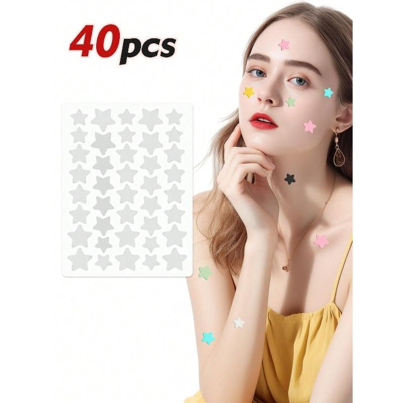 40pcs/sheet Colorful Star Stickers, Pink & Black Star Stickers, Face Decor Stickers Waterproof & Sweatproof, Mini Stickers For Party, Nightclub, clear