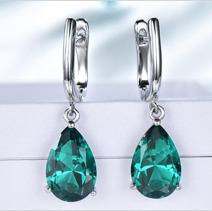 Elegant Teardrop Cut Green Stone Drop Earrings Engagement & Wedding Earring Women Gift Clip Earrings Drop Dangle Earrings green