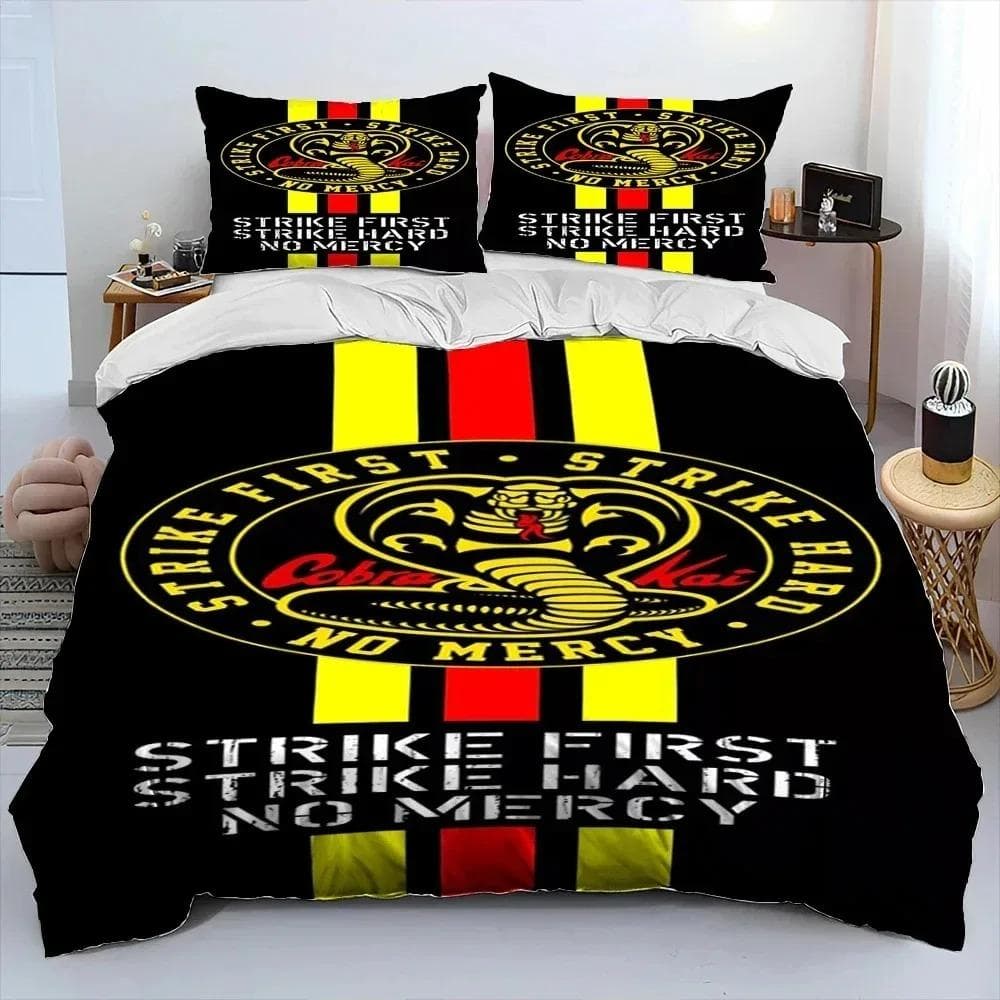3D Print Cobra Kai Karate Bedding Set Duvet Cover Bed Set Quilt Cover Pillowcase Comforter king Queen Size Boys Adult Bedding 135X200cm-2pcs