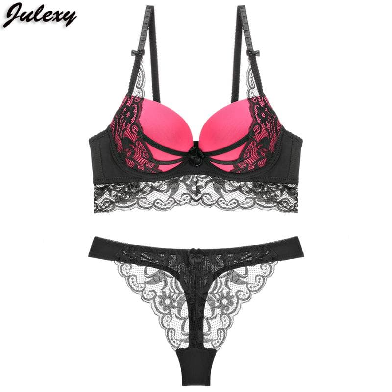 Julexy Sexy Push Up Bra Set Lace Panty Set Women Bra Brief Set 85A red