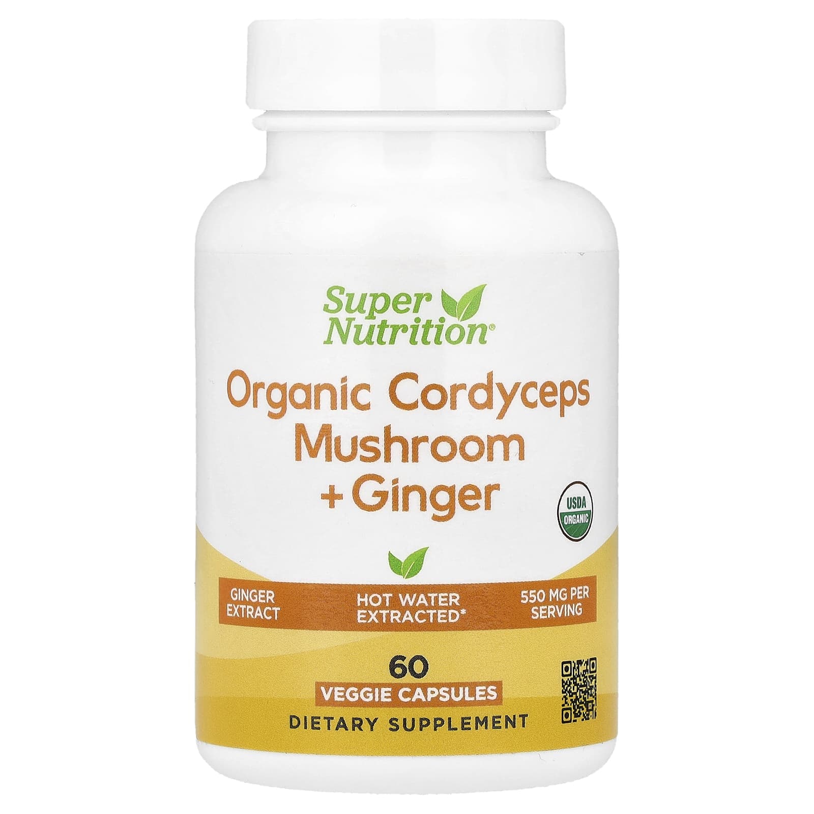 Super Nutrition, Organic Cordyceps Mushrooms + Ginger, 60 Veggie Capsules