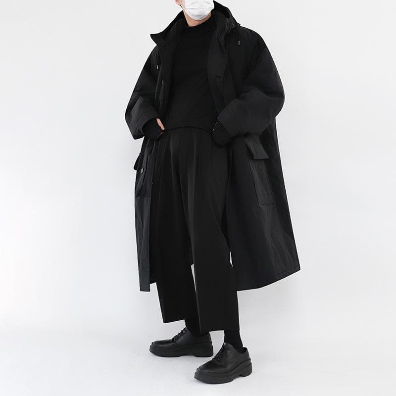 Cotton Coat Men's Mid-length Winter Thickened Coat Jacket Trendy Brand Ins Cotton Coat Korean Style Loose Hooded Cotton Jacket M black