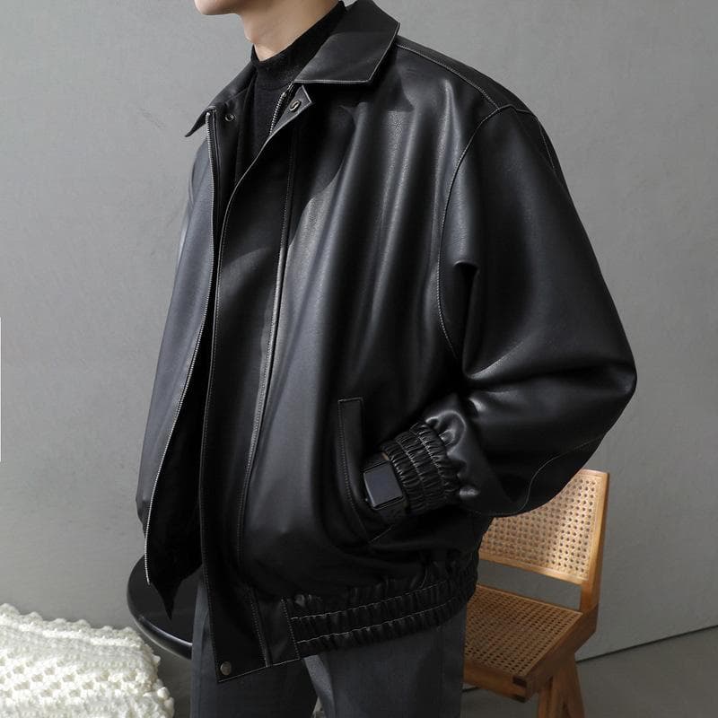 Leather Jacket Men's Spring and Autumn New Loose Leather Jacket Motorcycle Men's Korean Style Trendy Casual Jacket XL