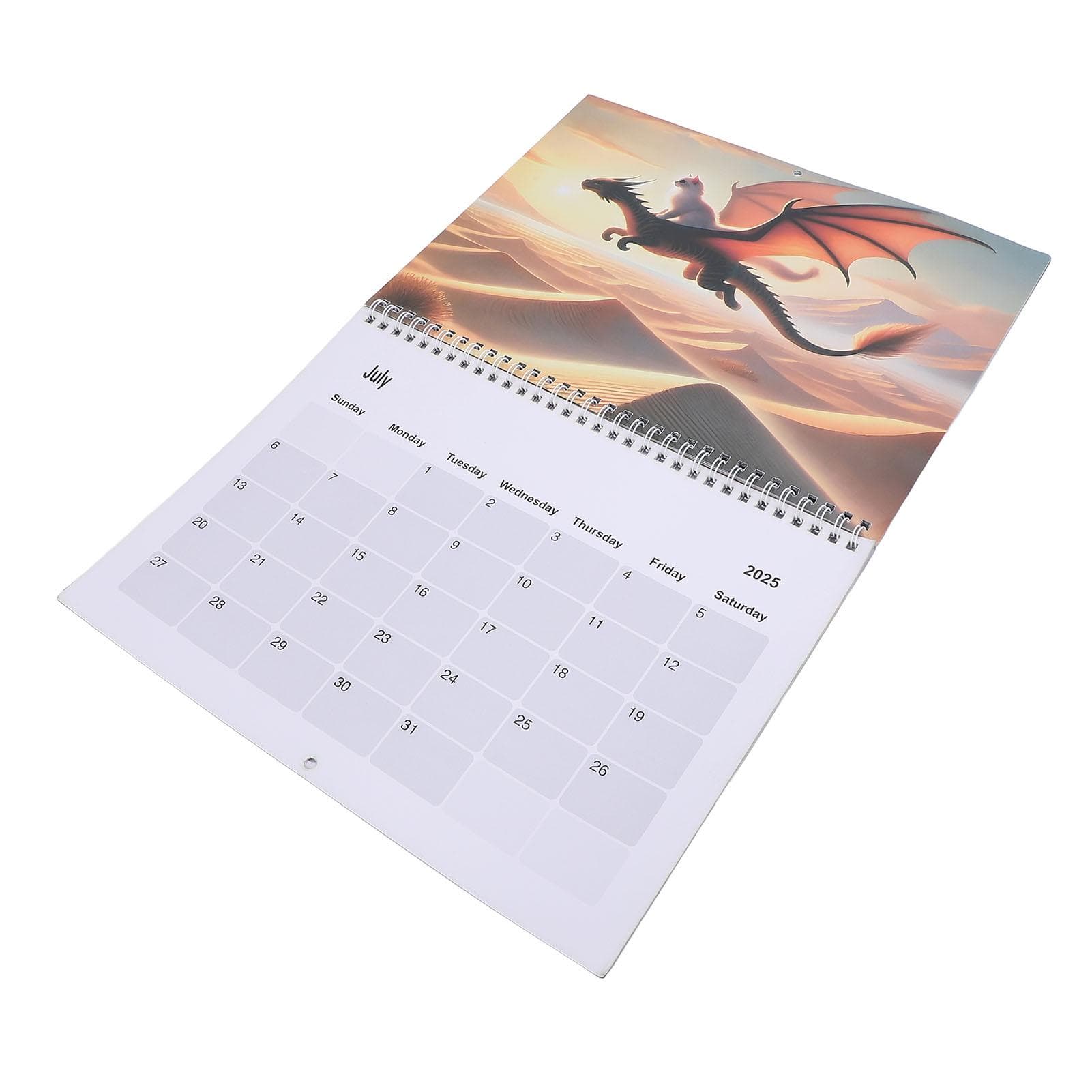 2025 Cat and Dragon Calendar Exquisite Illustration Wall Hangable Spiral Bound 2025 Calendar for