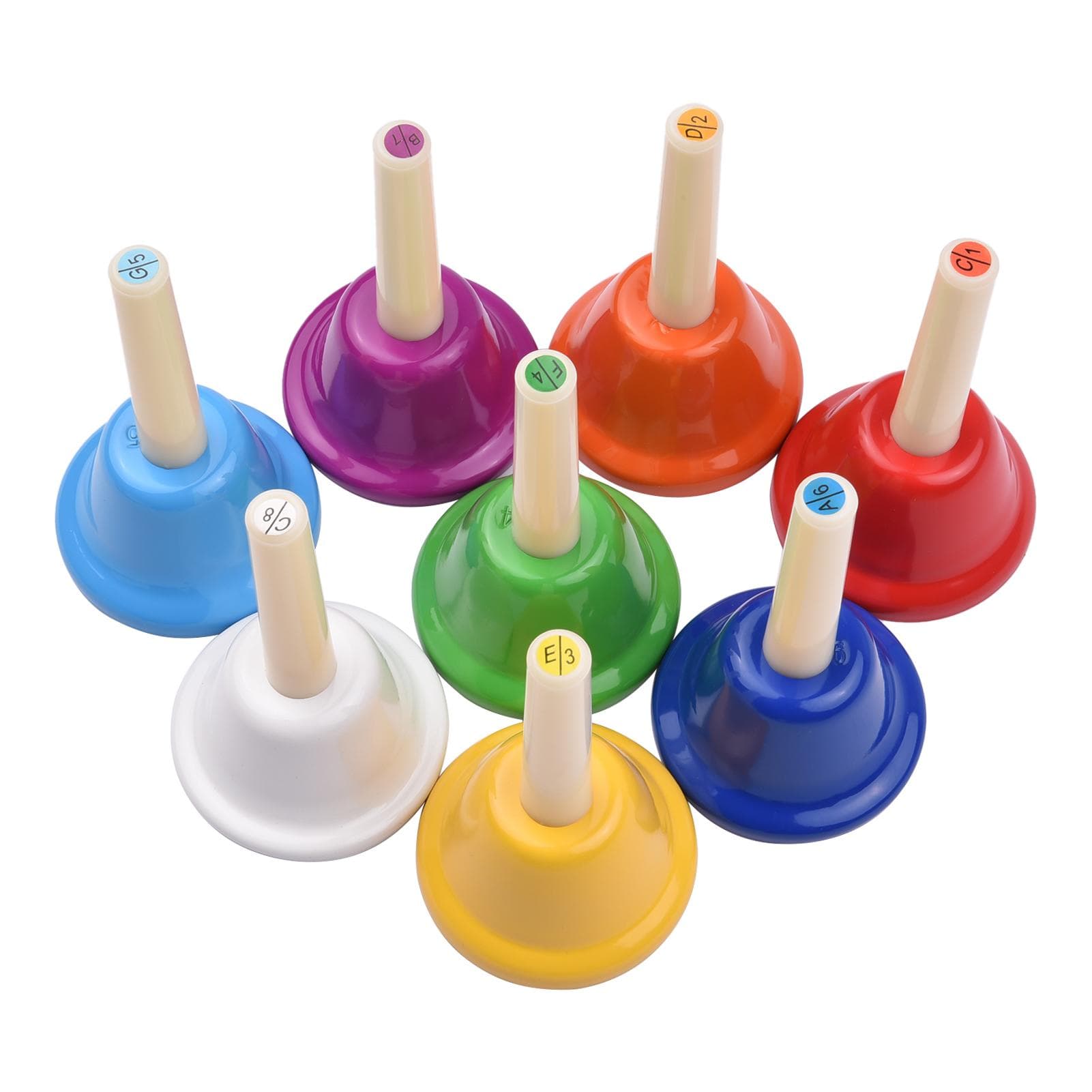8pcs Colorful Handbell 8 Note Diatonic Metal Hand Bells Set Tinkle Bells Percussion Instrument multicolour